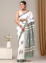 Cotton White Casual Wear Printed Saree